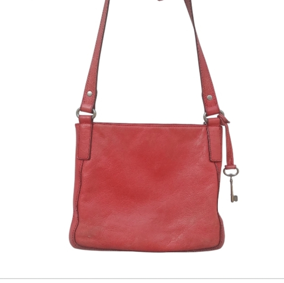 Fossil Red/Orange Leather Shoulder Bag Key Charm, Flawed - Picture 4 of 13